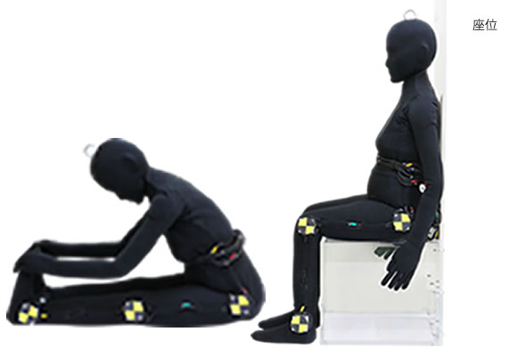 実験用個売れ社ダミー人形の関節により着座姿勢を再現可能